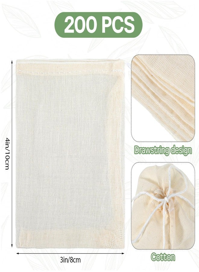 Dimeho 200 Pack Muslin Bags Cotton Drawstring Bags 4 x 3 Inches Canvas Linen Bag Reusable Sachet Bag Multipurpose Empty Gift Pouch for Tea Jewelry Wedding Party Home Supplies Favors Storage - Image 2